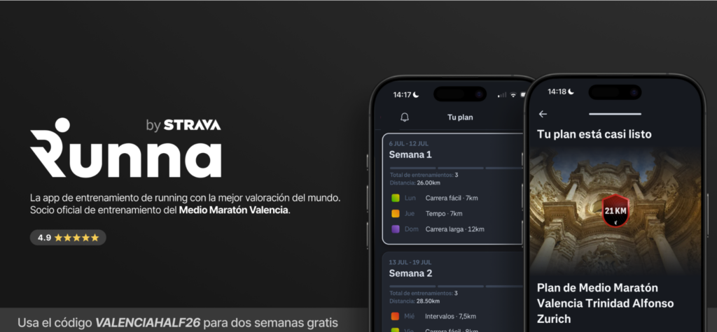 Entrena Medio Maratón Valencia con Runna y aprovecha el código descuento