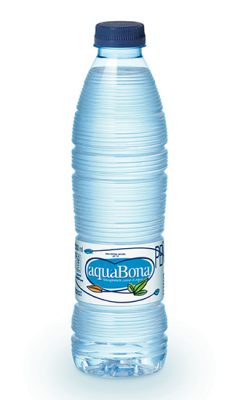 AquaBona es un agua mineral natural procedente de cuatro manantiales: Santolín (Burgos), Fuenmayor (Teruel), Peña Umbría (Valencia) y Fontoira (Lugo).